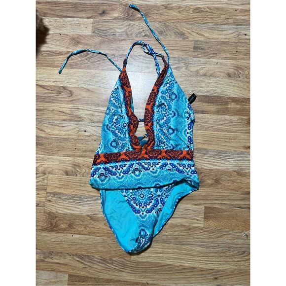 La Blanca All in the Mix Plunge Halter One-Piece Swimsuit S/M - Picture 6 of 7